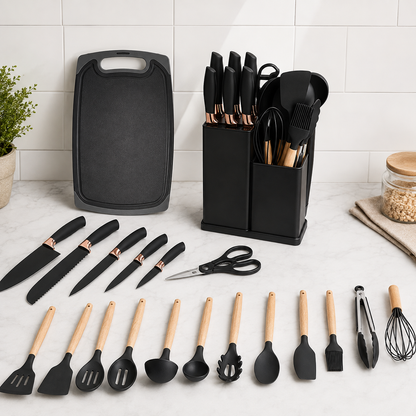 NeatLab™ 19-Piece Kitchen Utensil Set with Storage Holder & Cutting Board