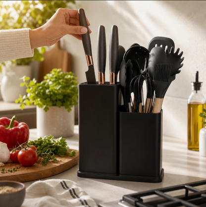 NeatLab™ Dual-Compartment Knife Block & Utensil Holder