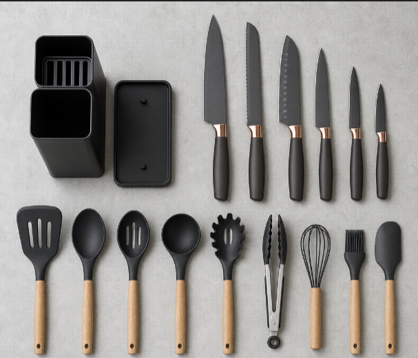 NeatLab™ Dual-Compartment Knife Block & Utensil Holder