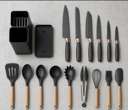 NeatLab™ Dual-Compartment Knife Block & Utensil Holder